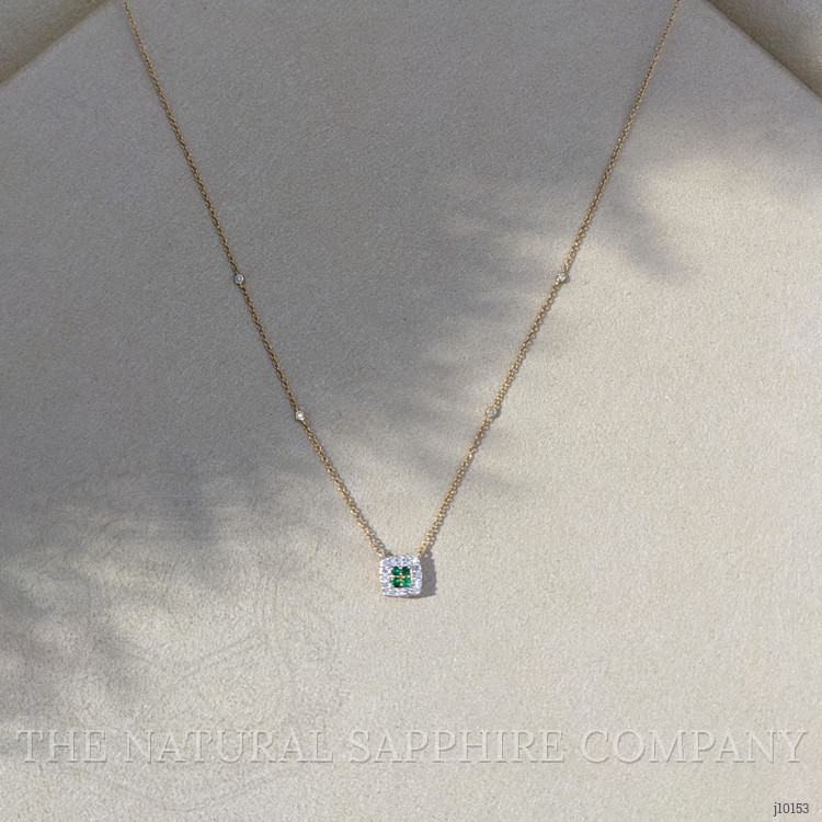 0.06 Ct. Emerald Natural Diamond Pave Necklace, 14K Yellow Gold