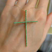 0.29 Ct. Emerald Pave Pendant, 14K Yellow Gold Image