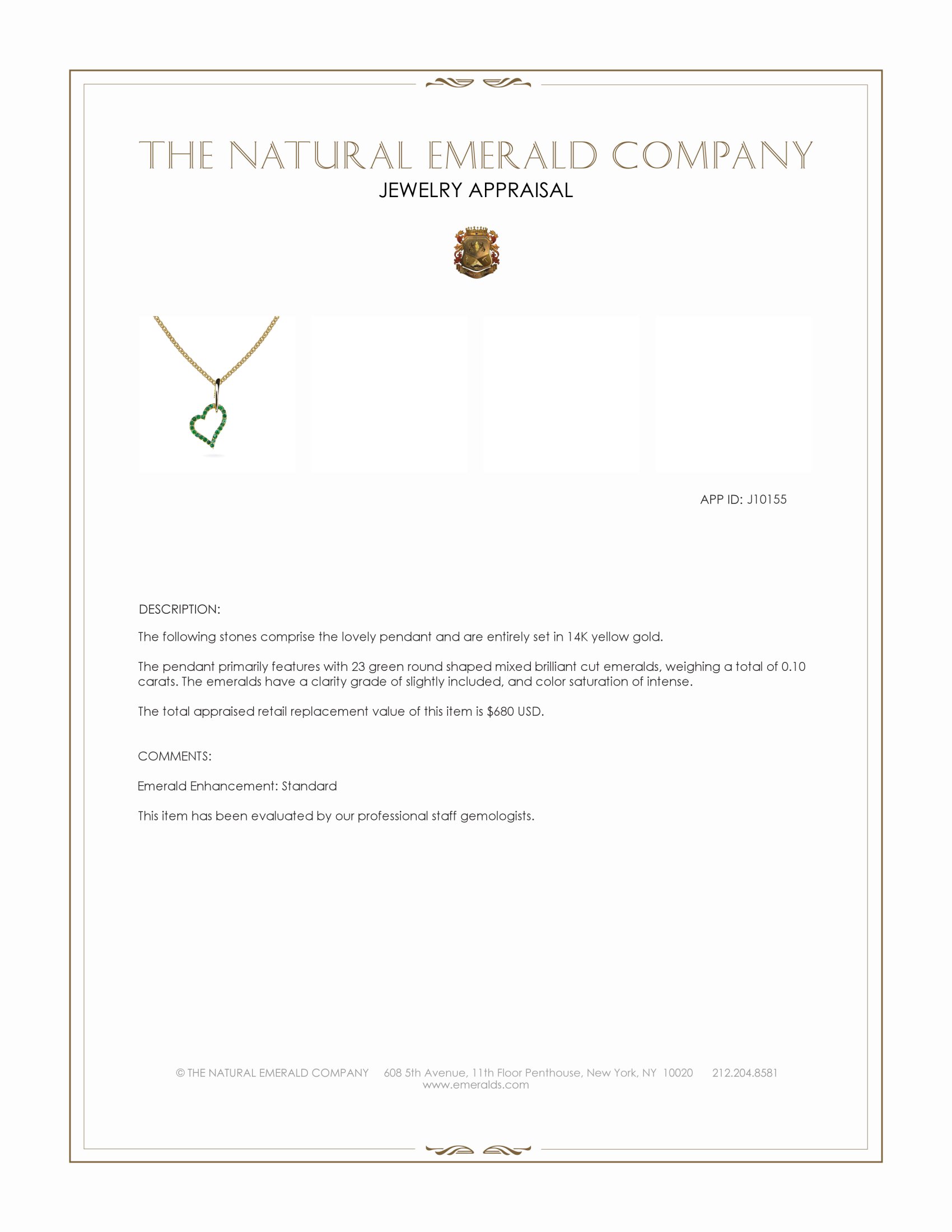 0.10 Ct. Emerald Pave Pendant, 14K Yellow Gold