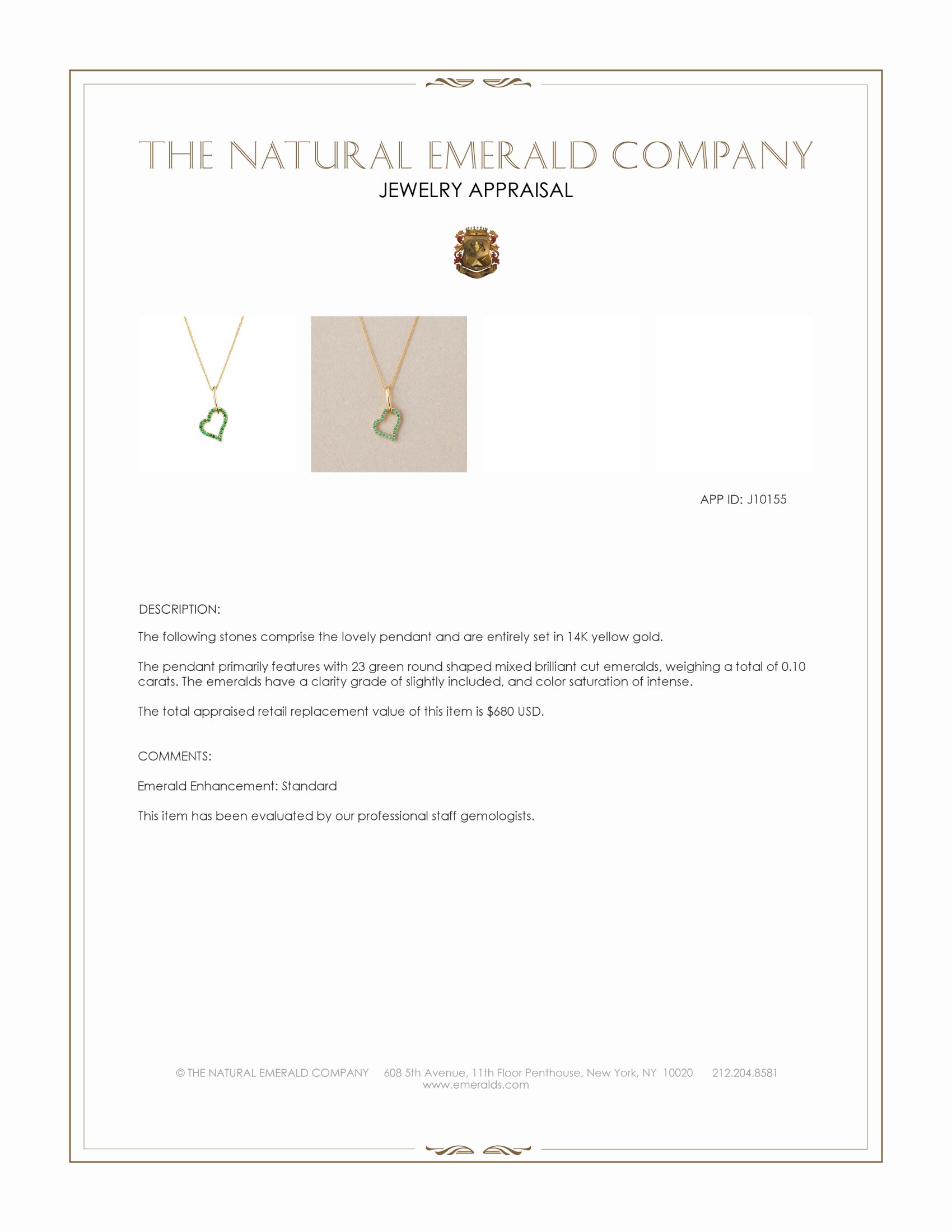 0.10 Ct. Emerald Pave Pendant, 14K Yellow Gold