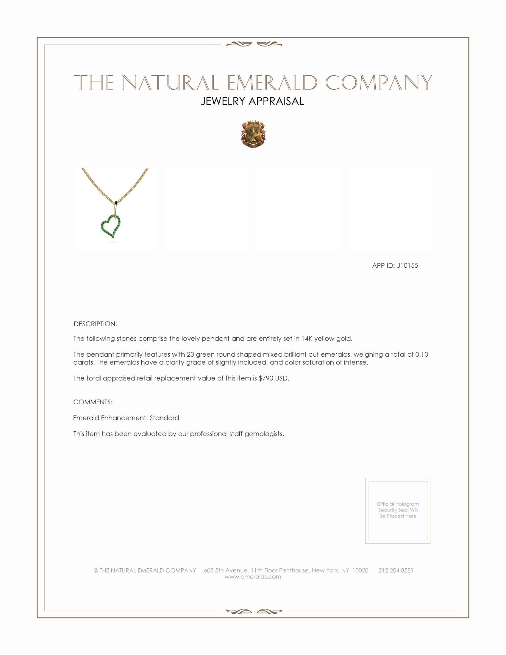 0.10 Ct. Emerald Pave Pendant, 14K Yellow Gold