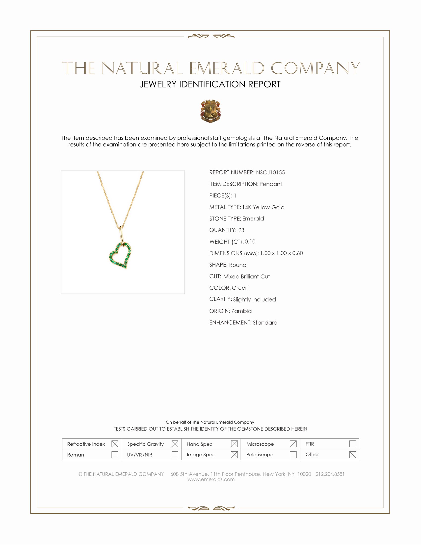 0.10 Ct. Emerald Pave Pendant, 14K Yellow Gold