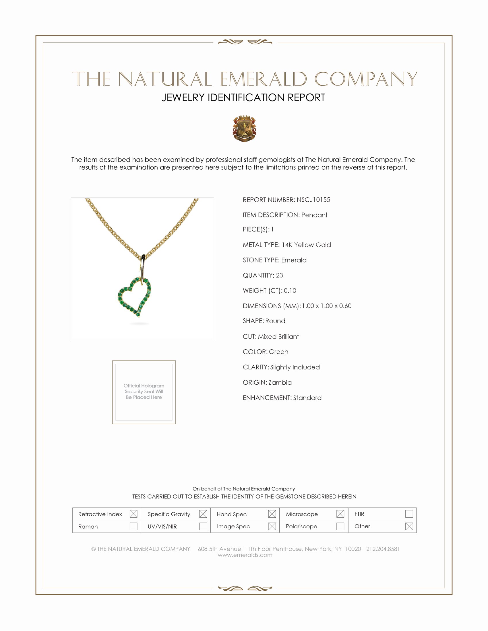 0.10 Ct. Emerald Pave Pendant, 14K Yellow Gold