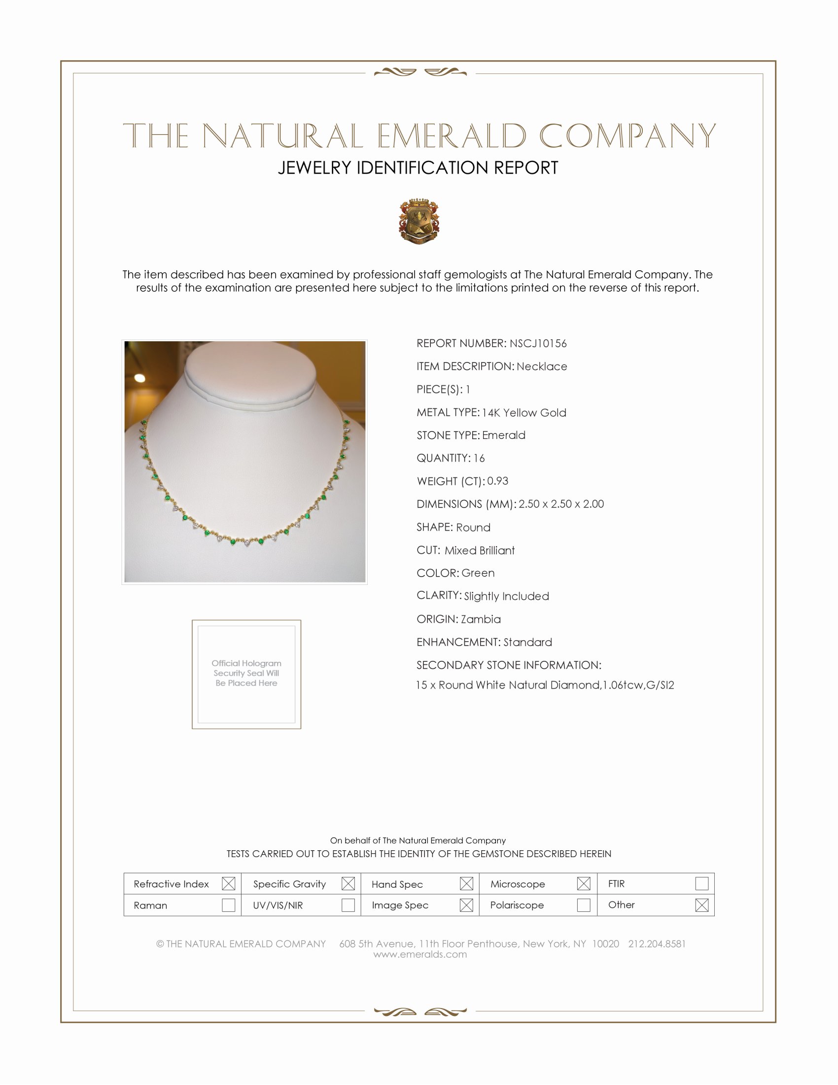 0.93 Ct. Emerald and Natural Diamond Accent Stones Necklace, 14K Yellow Gold