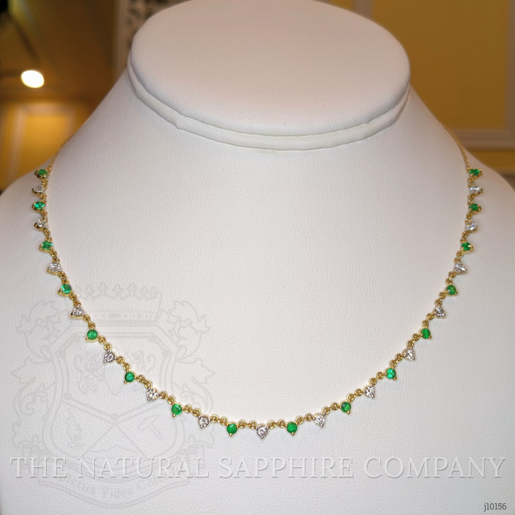 0.93 Ct. Emerald and Natural Diamond Accent Stones Necklace, 14K Yellow Gold