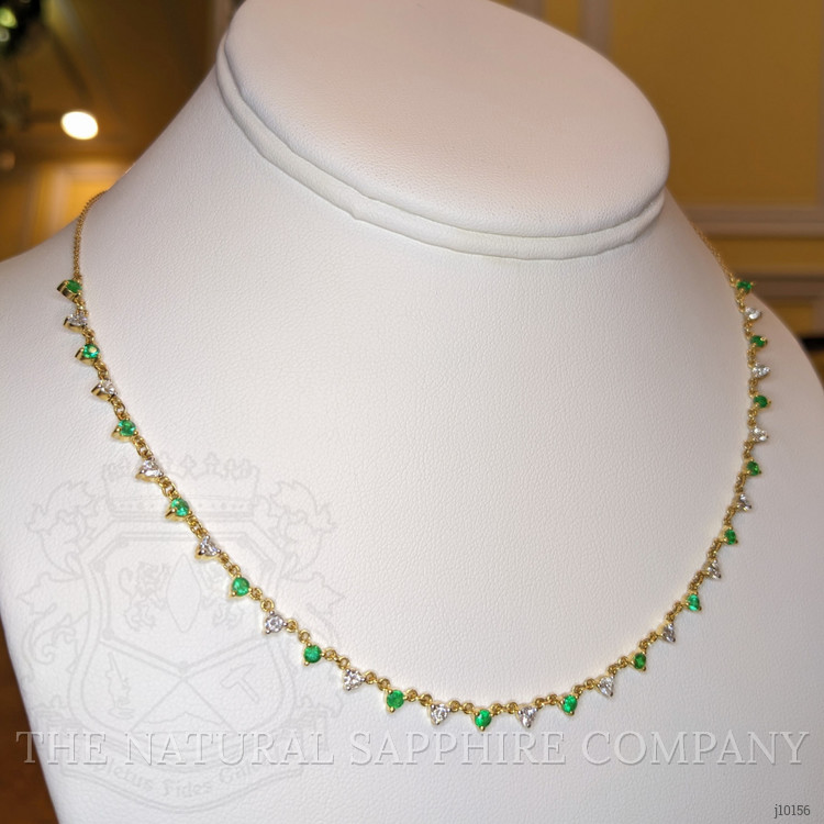 0.93 Ct. Emerald and Natural Diamond Accent Stones Necklace, 14K Yellow Gold