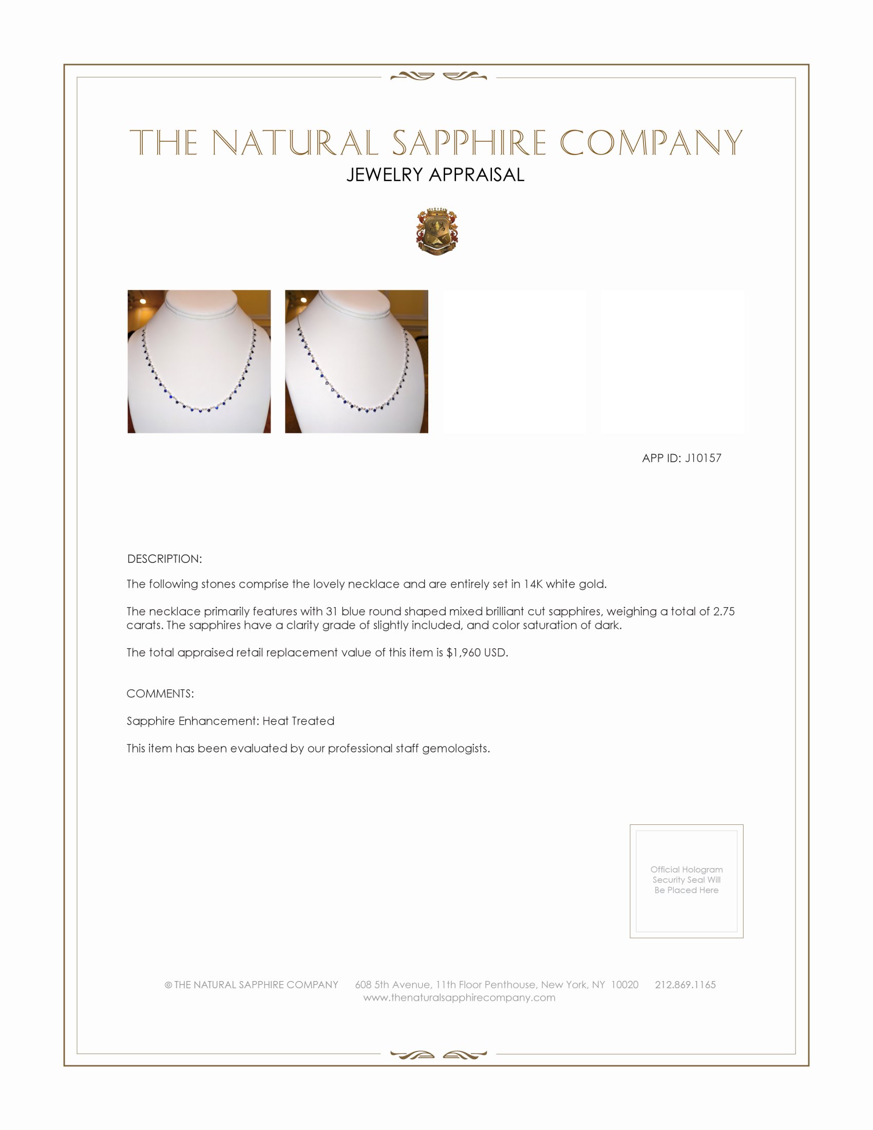 2.75 Ct. Blue Sapphire Accent Stones Necklace, 14K White Gold