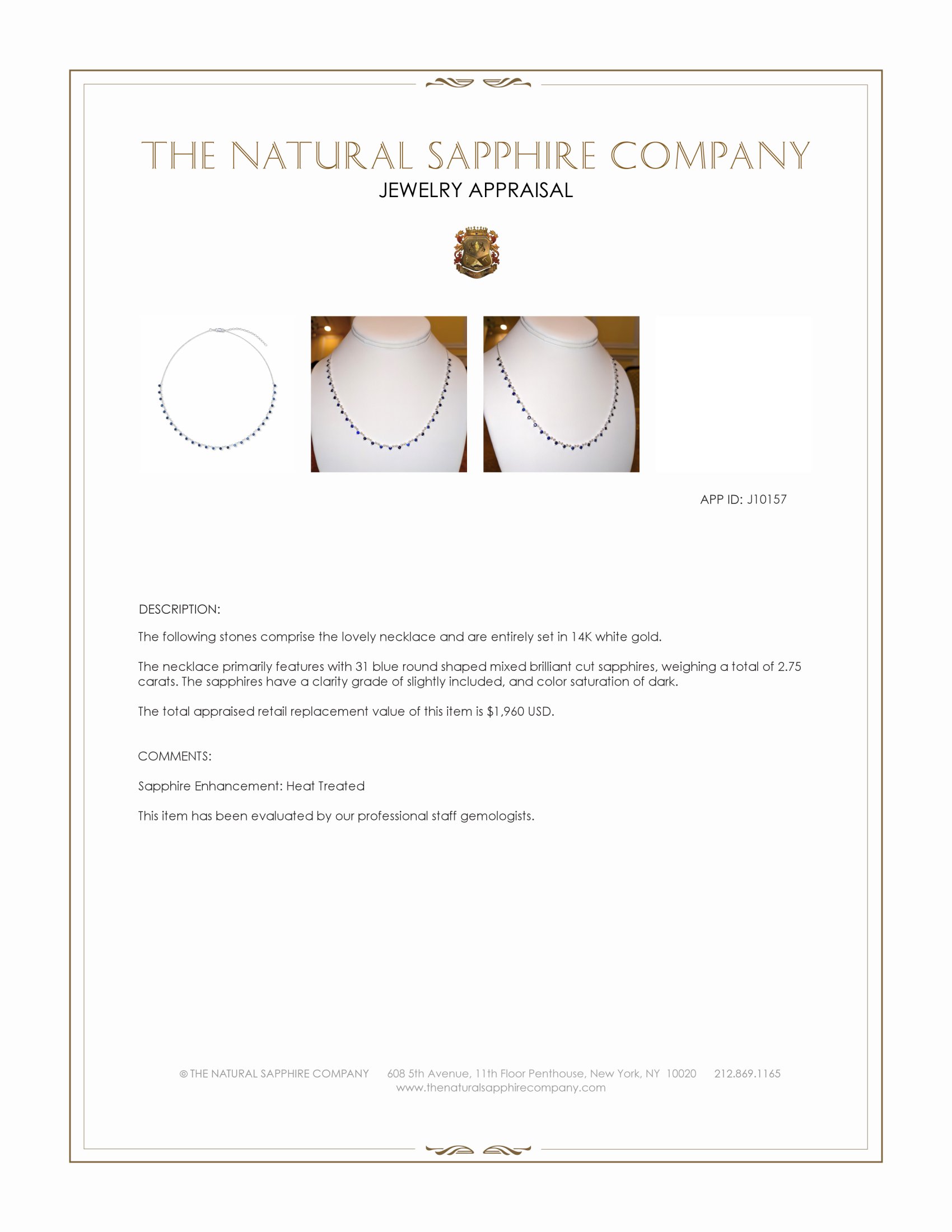 2.75 Ct. Blue Sapphire Accent Stones Necklace, 14K White Gold