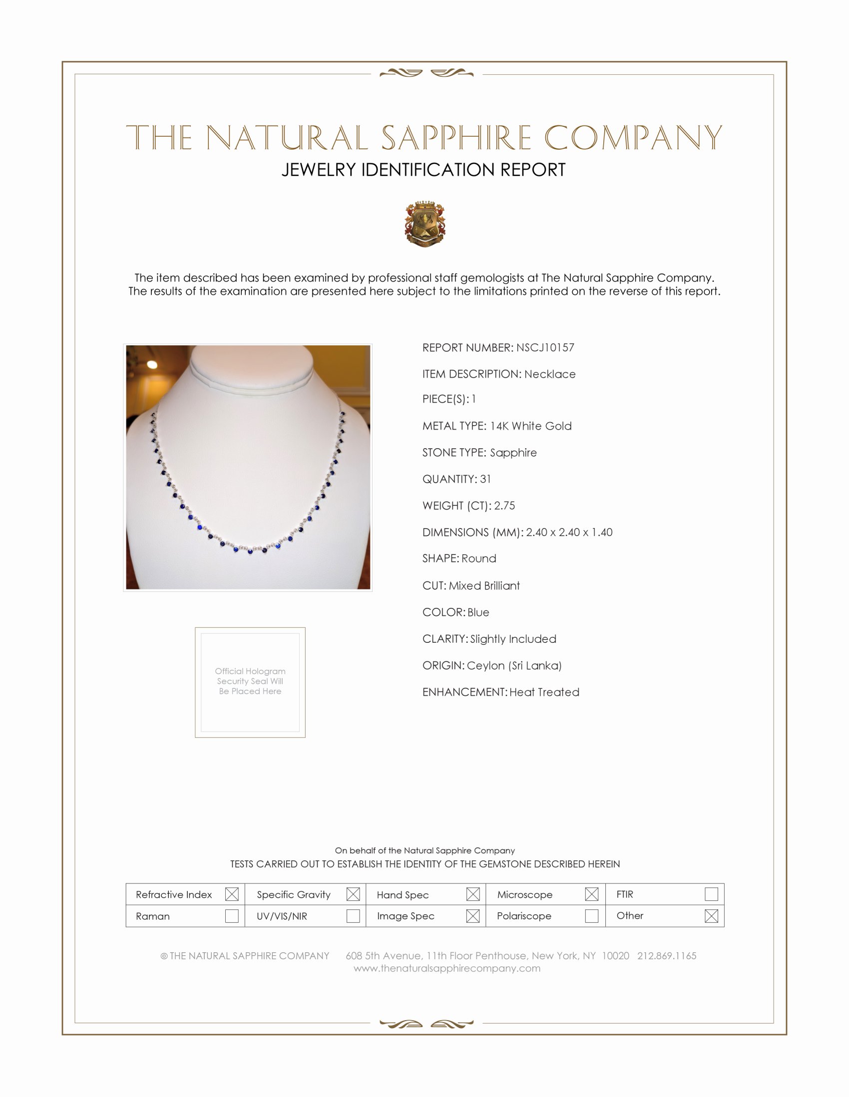 2.75 Ct. Blue Sapphire Accent Stones Necklace, 14K White Gold