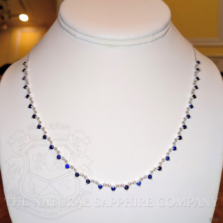 2.75 Ct. Blue Sapphire Accent Stones Necklace, 14K White Gold