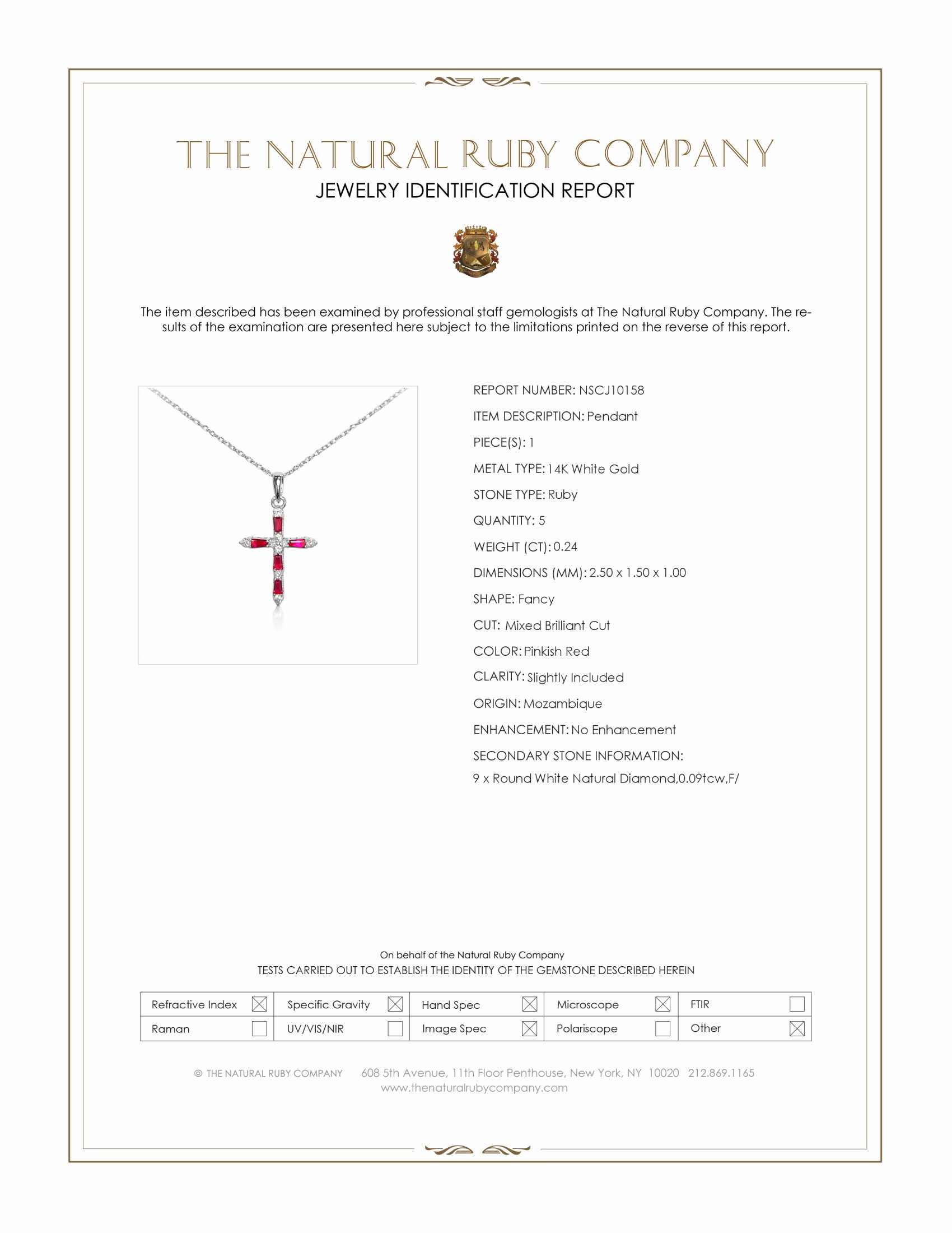 0.24 Ct. Pinkish Red Ruby and Natural Diamond Pave Pendant, 14K White Gold