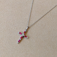 0.24 Ct. Ruby Natural Diamond Pave Pendant, 14K White Gold Life Style