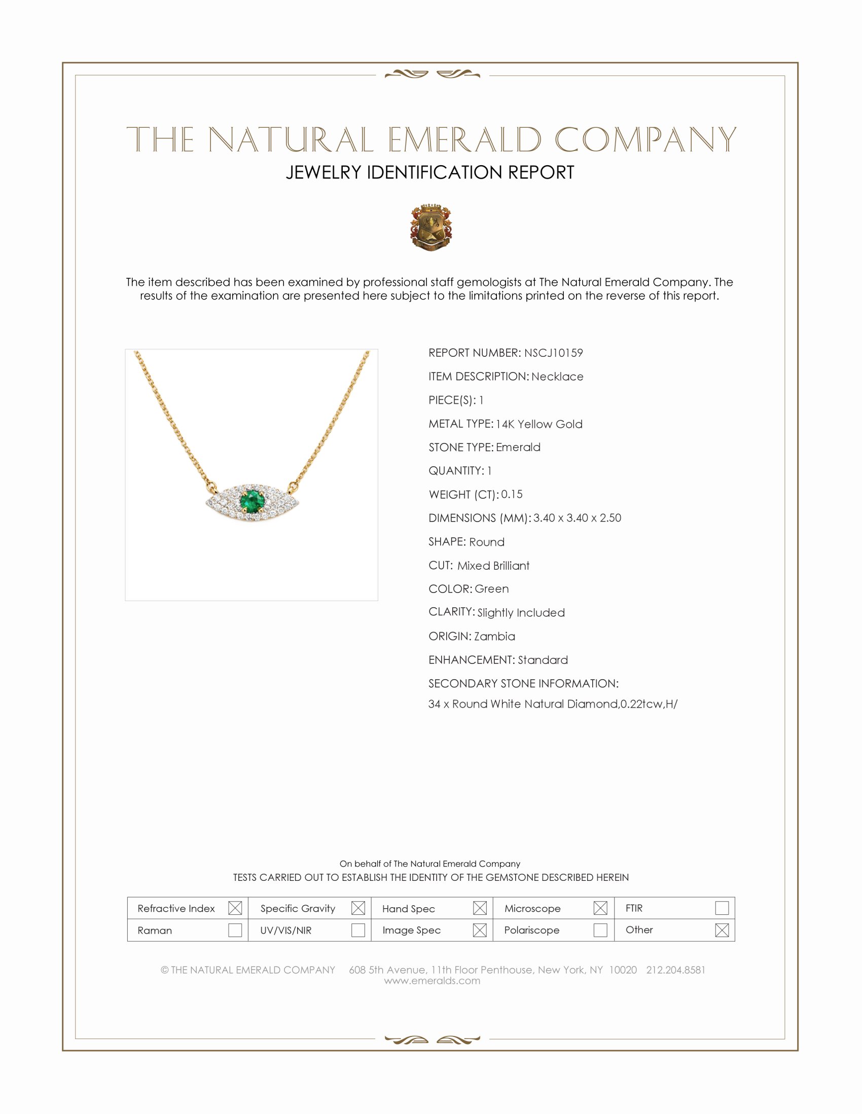 0.15 Ct. Emerald and Natural Diamond Halo Necklace, 14K Yellow Gold