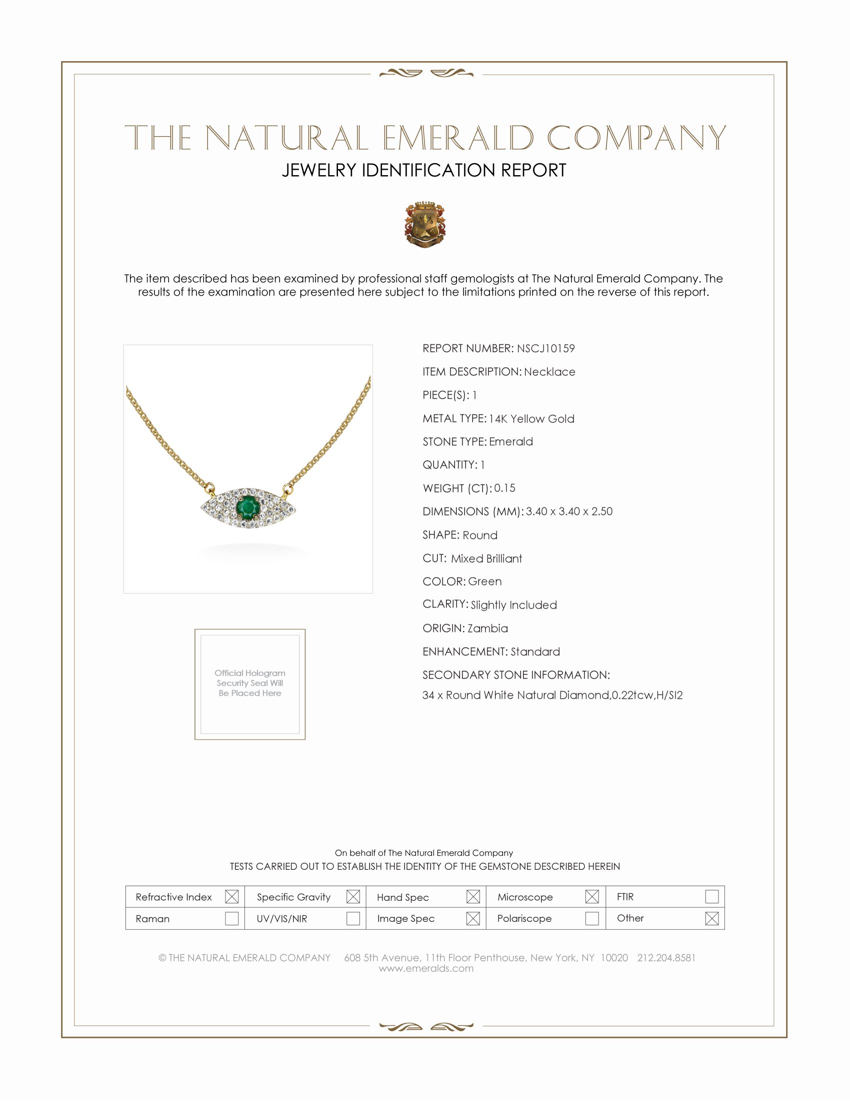 0.15 Ct. Emerald Natural Diamond Halo Necklace, 14K Yellow Gold