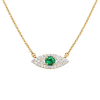 0.15 Ct. Emerald and Natural Diamond Halo Necklace, 14K Yellow Gold Image