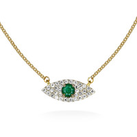 0.15 Ct. Emerald Natural Diamond Halo Necklace, 14K Yellow Gold Image