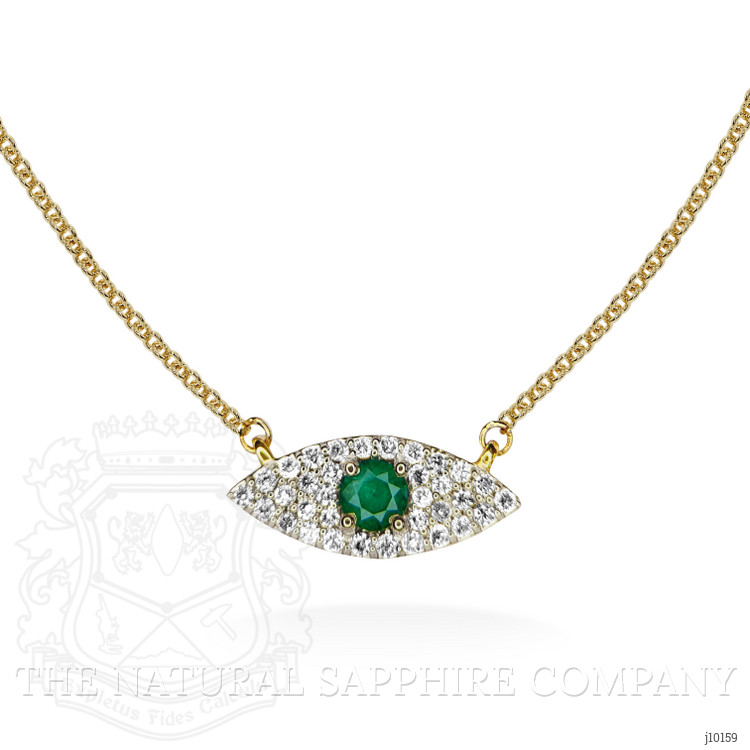 0.15 Ct. Emerald and Natural Diamond Halo Necklace, 14K Yellow Gold