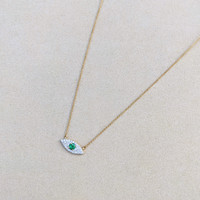0.15 Ct. Emerald Natural Diamond Halo Necklace, 14K Yellow Gold Image