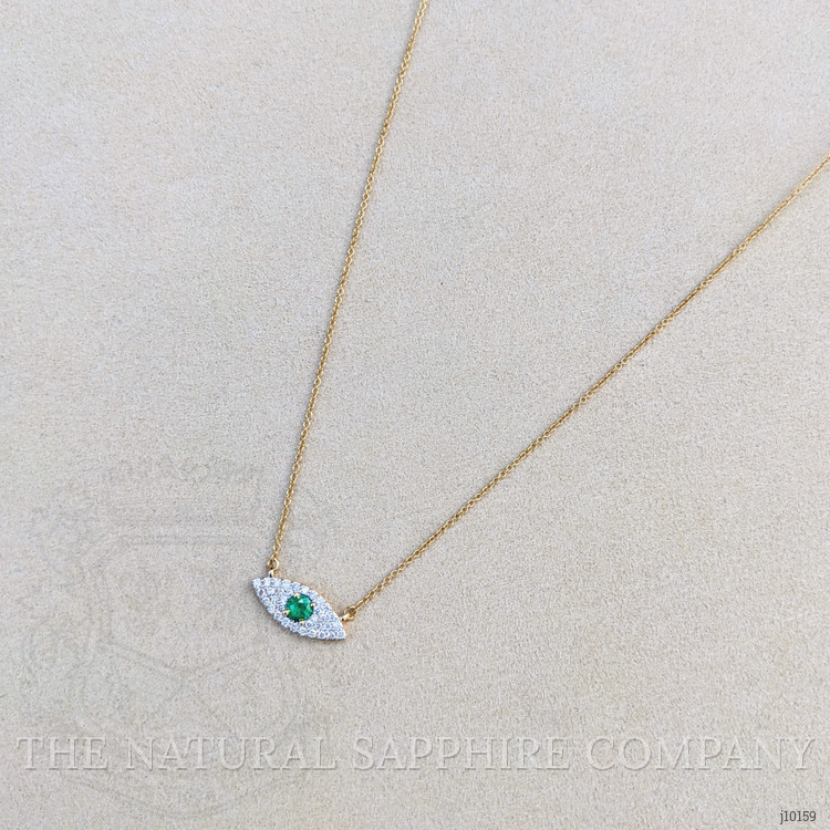 0.15 Ct. Emerald Natural Diamond Halo Necklace, 14K Yellow Gold