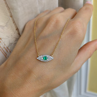 0.15 Ct. Emerald Natural Diamond Halo Necklace, 14K Yellow Gold Life Style