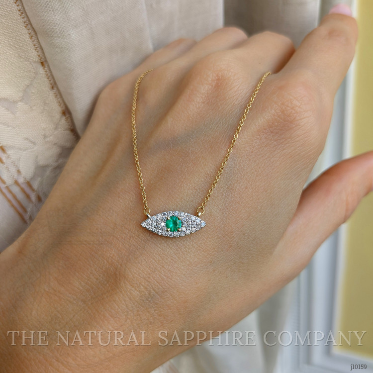 0.15 Ct. Emerald Natural Diamond Halo Necklace, 14K Yellow Gold