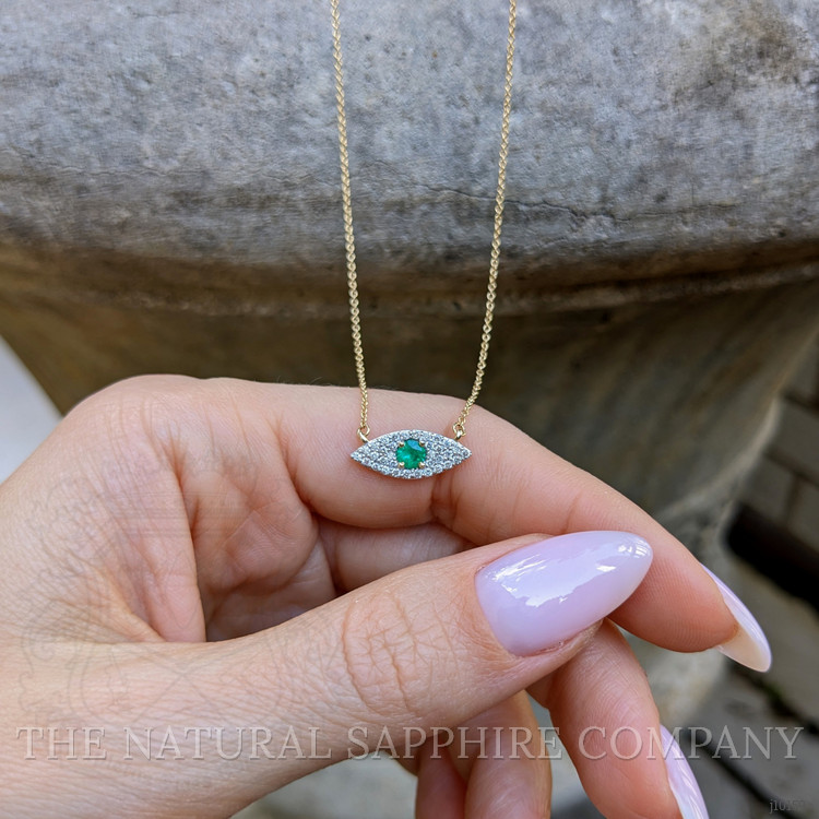 0.15 Ct. Emerald Natural Diamond Halo Necklace, 14K Yellow Gold