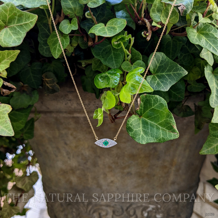 0.15 Ct. Emerald Natural Diamond Halo Necklace, 14K Yellow Gold