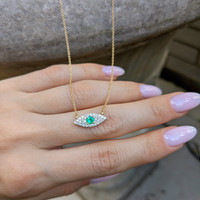 0.15 Ct. Emerald Natural Diamond Halo Necklace, 14K Yellow Gold Life Style