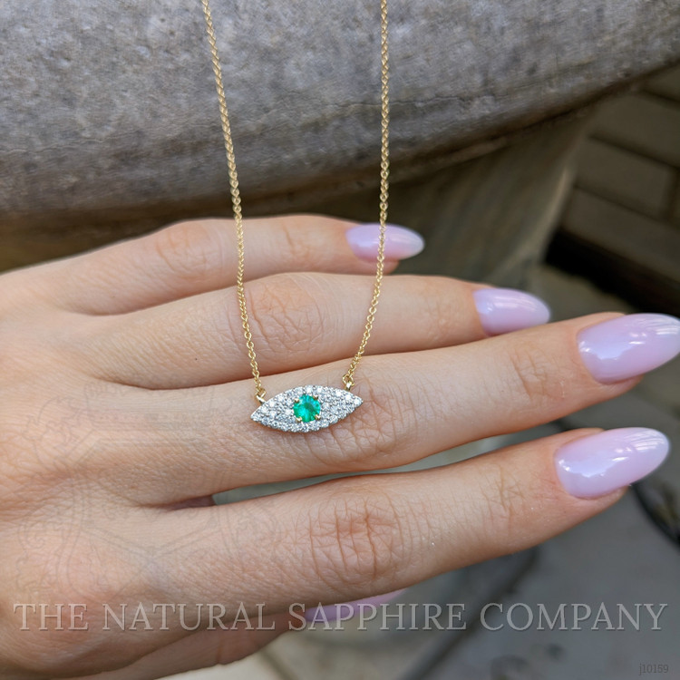0.15 Ct. Emerald Natural Diamond Halo Necklace, 14K Yellow Gold