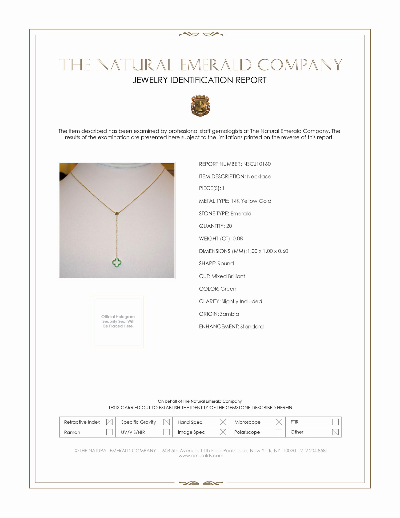 0.08 Ct. Emerald Pave Necklace, 14K Yellow Gold