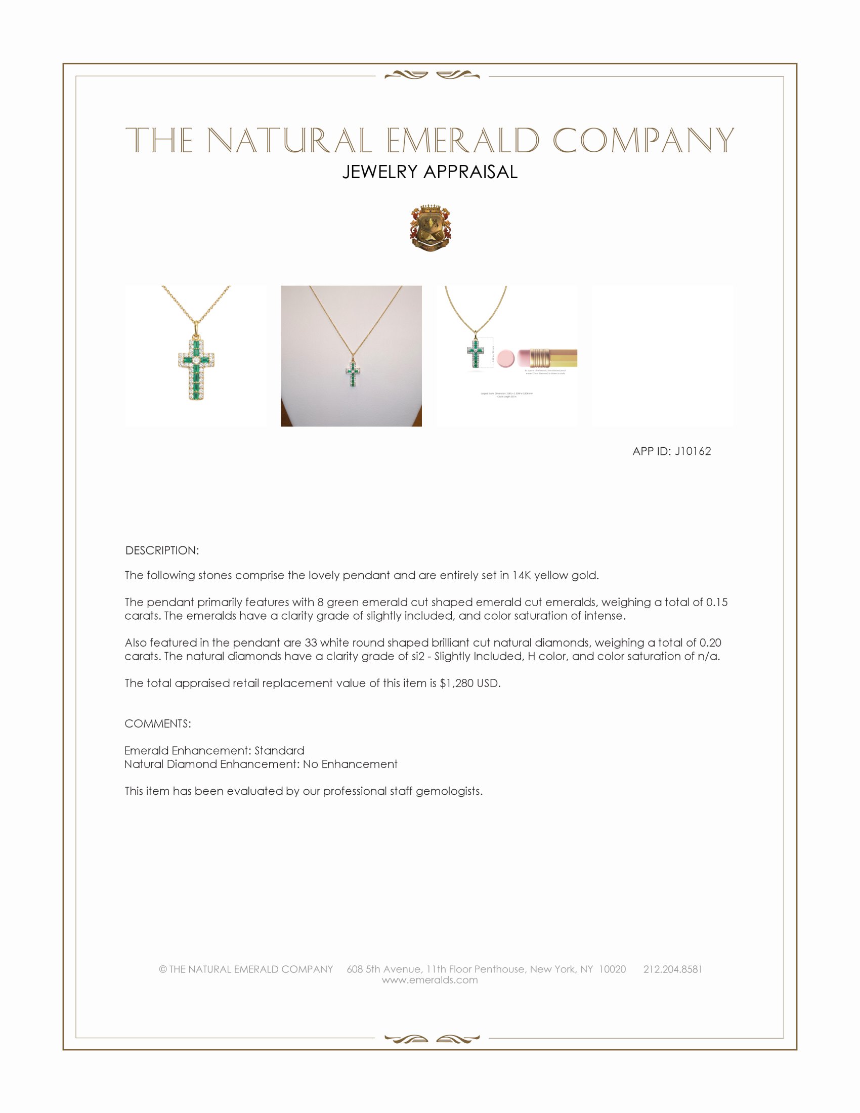 0.15 Ct. Emerald and Natural Diamond Pave Pendant, 14K Yellow Gold