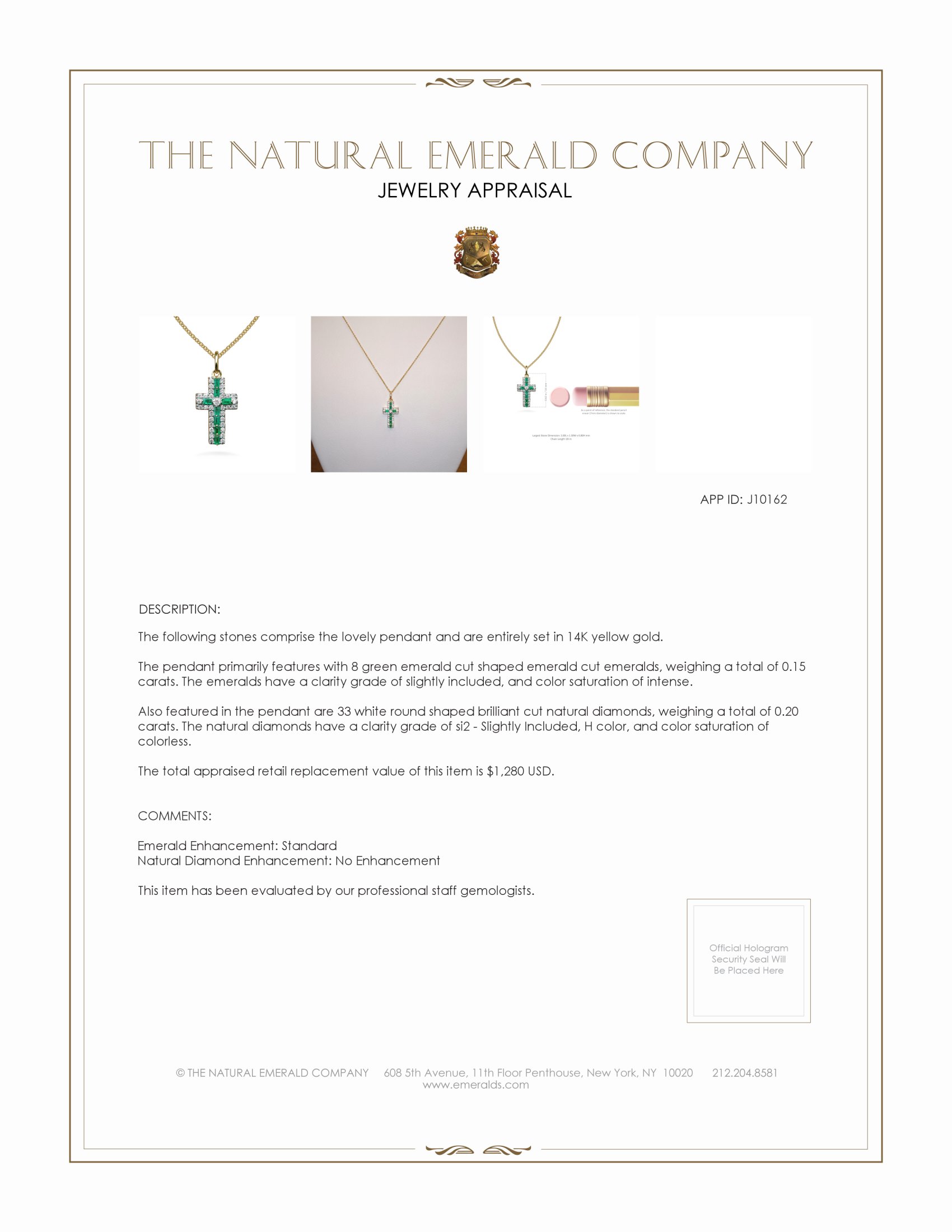 0.15 Ct. Emerald Natural Diamond Pave Pendant, 14K Yellow Gold