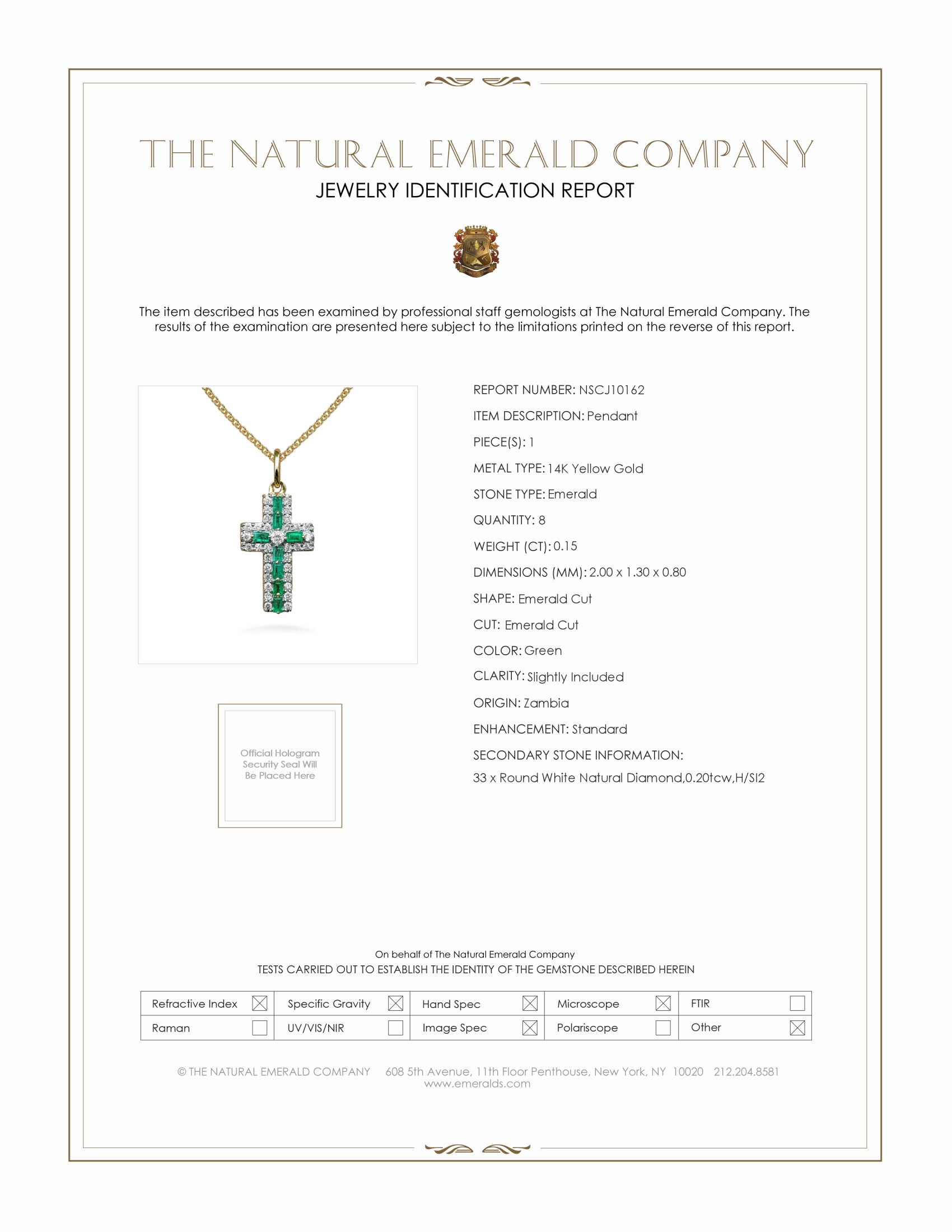 0.15 Ct. Emerald Natural Diamond Pave Pendant, 14K Yellow Gold