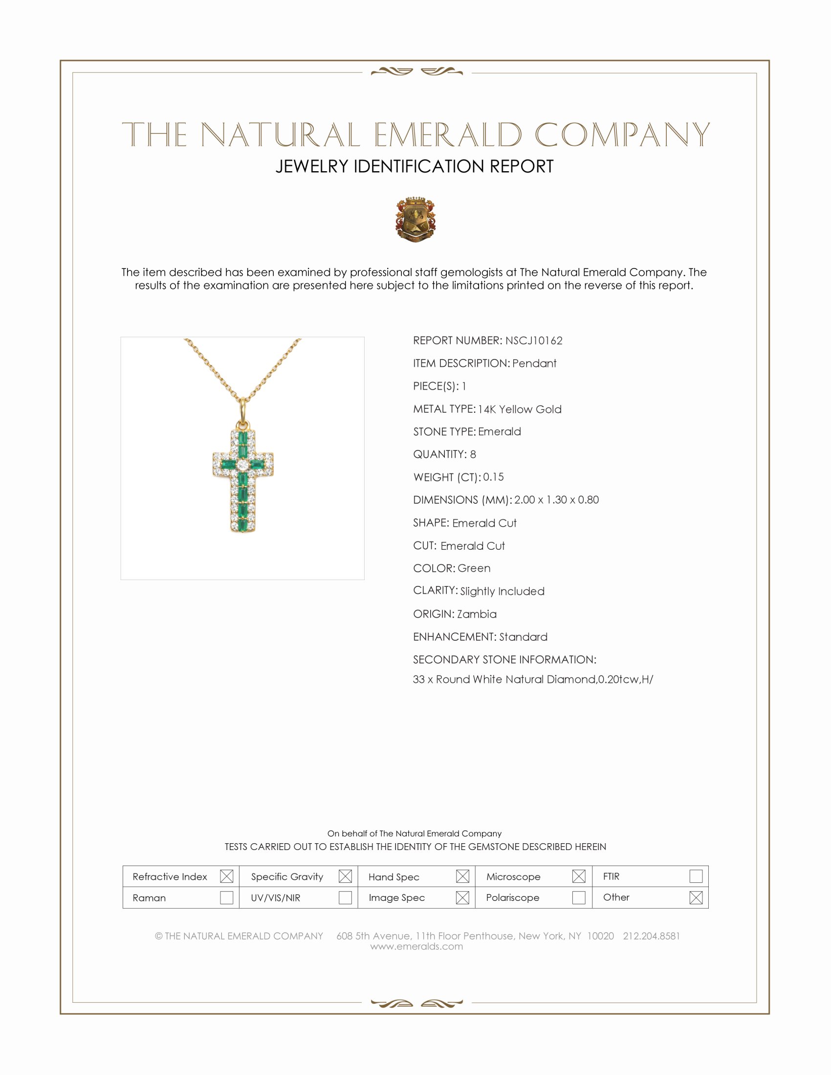0.15 Ct. Emerald and Natural Diamond Pave Pendant, 14K Yellow Gold