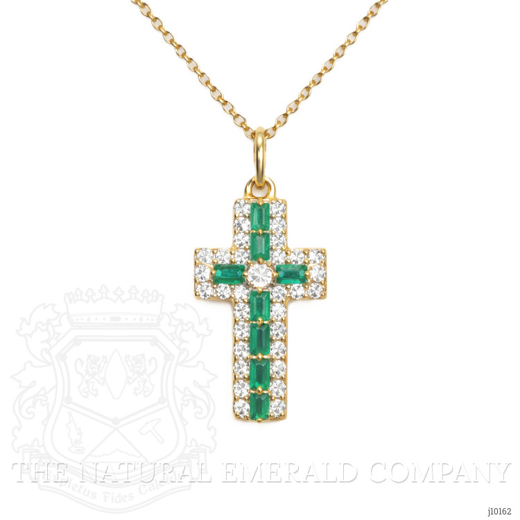 0.15 Ct. Emerald and Natural Diamond Pave Pendant, 14K Yellow Gold