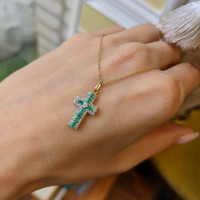 0.15 Ct. Emerald Natural Diamond Pave Pendant, 14K Yellow Gold Life Style