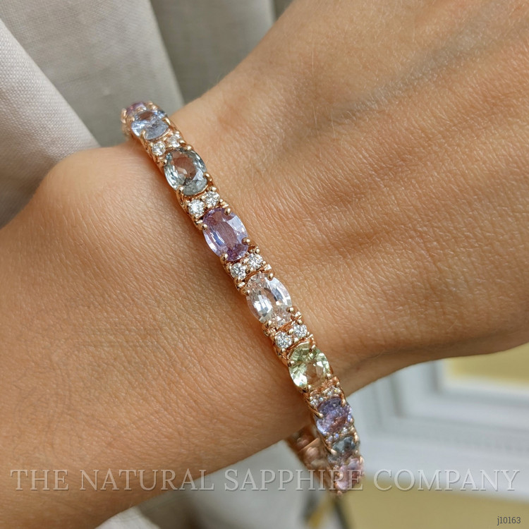 11.10 Ct.Tw. Multi Color Sapphire and Natural Diamond Halo Bracelet, 14K Rose Gold