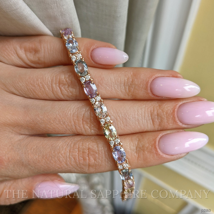 11.10 Ct.Tw. Multi Color Sapphire and Natural Diamond Halo Bracelet, 14K Rose Gold