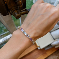 11.10 Ct.Tw. Multi Color Sapphire and Natural Diamond Halo Bracelet, 14K Rose Gold Life Style