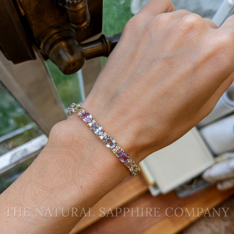 11.10 Ct.Tw. Multi Color Sapphire and Natural Diamond Halo Bracelet, 14K Rose Gold