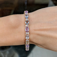 11.10 Ct.Tw. Multi Color Sapphire and Natural Diamond Halo Bracelet, 14K Rose Gold Life Style