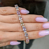 11.10 Ct.Tw. Multi Color Sapphire and Natural Diamond Halo Bracelet, 14K Rose Gold Life Style