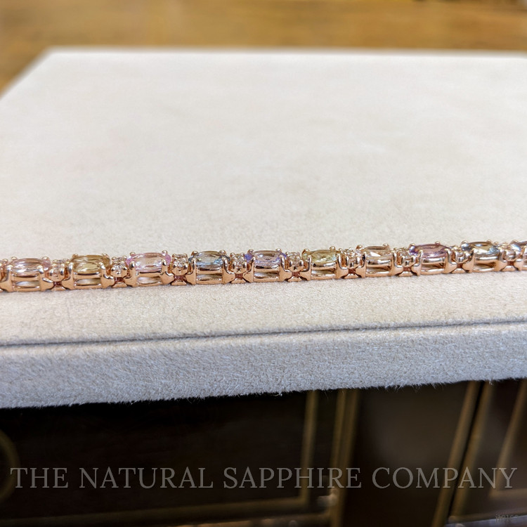 11.10 Ct.Tw. Multi Color Sapphire and Natural Diamond Halo Bracelet, 14K Rose Gold