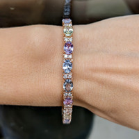 11.10 Ct.Tw. Multi Color Sapphire and Natural Diamond Halo Bracelet, 14K Rose Gold Life Style