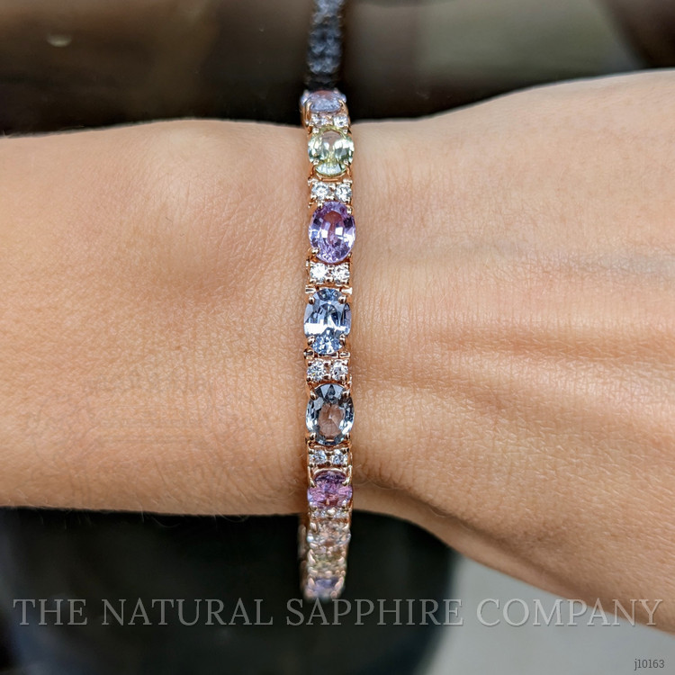 11.10 Ct.Tw. Multi Color Sapphire and Natural Diamond Halo Bracelet, 14K Rose Gold