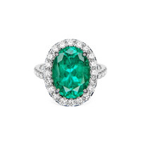 3.61 Ct. Emerald Natural Diamond Pave Ring, 18K White Gold Image