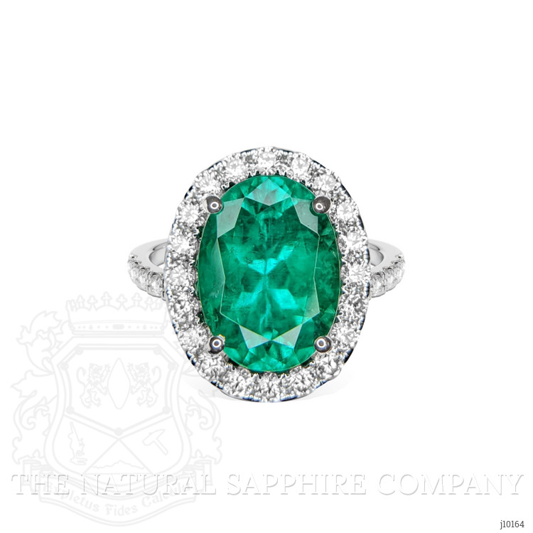 3.61 Ct. Emerald and Natural Diamond Pave Ring, 18K White Gold