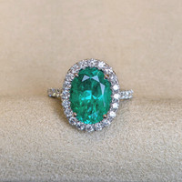 3.61 Ct. Emerald and Natural Diamond Pave Ring, 18K White Gold Image