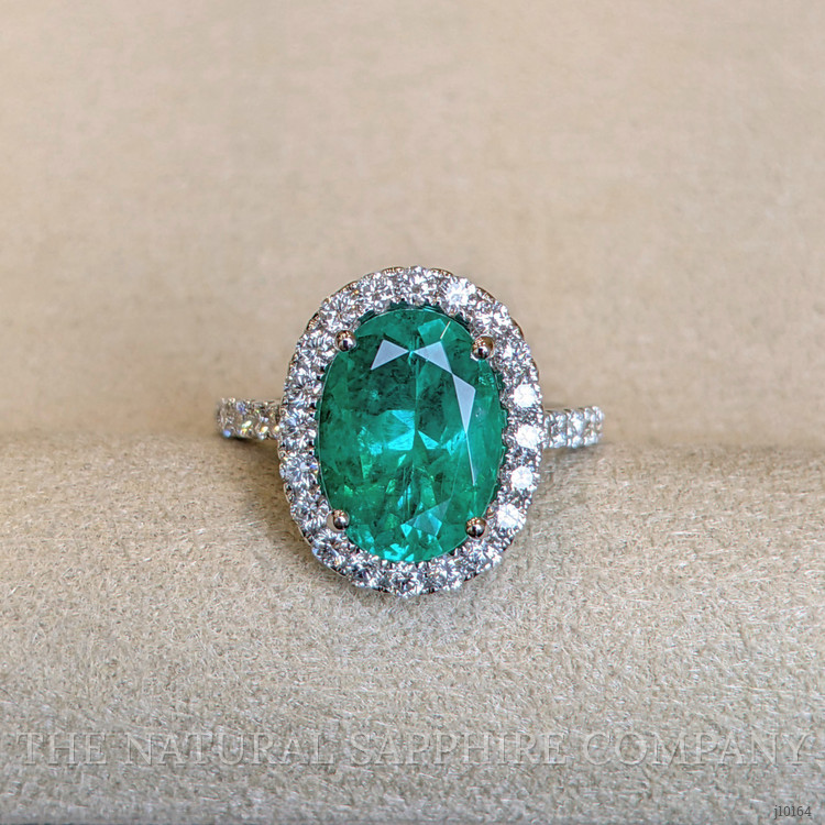3.61 Ct. Emerald and Natural Diamond Pave Ring, 18K White Gold