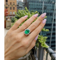 3.61 Ct. Emerald and Natural Diamond Pave Ring, 18K White Gold Life Style
